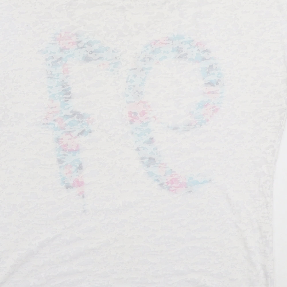 George Womens White Cotton Basic T-Shirt Size 14 Round Neck - 97 Floral Graphics