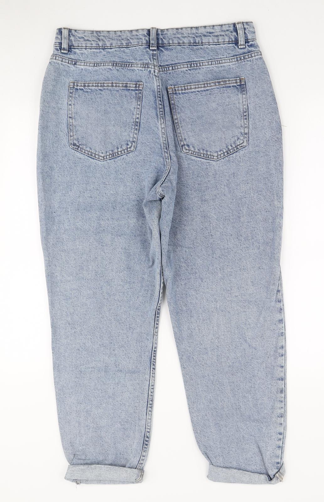 Primark Womens Blue Cotton Mom Jeans Size 14 L25 in Regular Zip