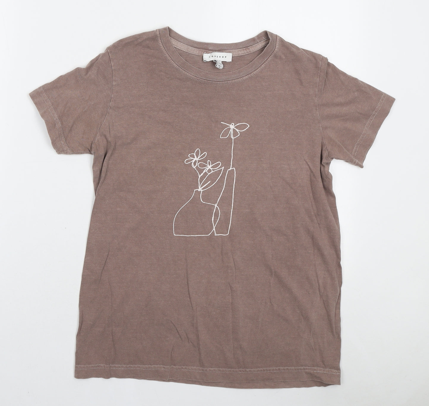 Topshop Womens Brown Cotton Basic T-Shirt Size S Round Neck - Flower Pot