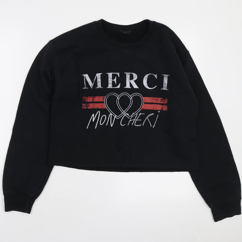 Topshop Womens Black Cotton Pullover Sweatshirt Size S Pullover - Merci Mon Cheri