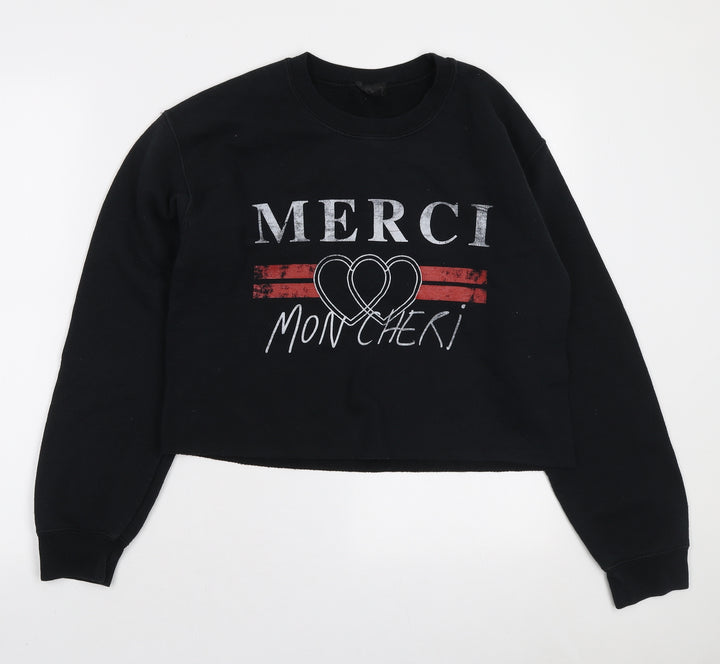 Topshop Womens Black Cotton Pullover Sweatshirt Size S Pullover - Merci Mon Cheri