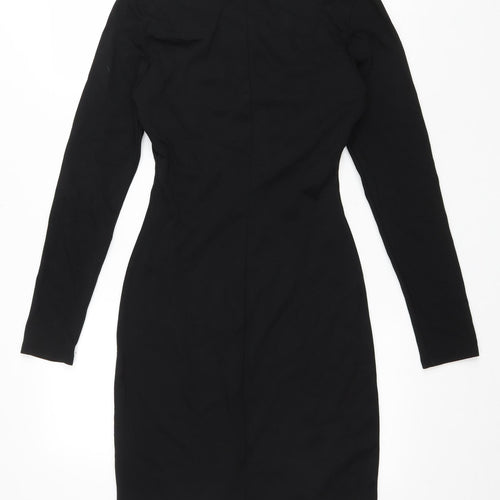 H&M Womens Black Polyester Bodycon Size 6 V-Neck Pullover