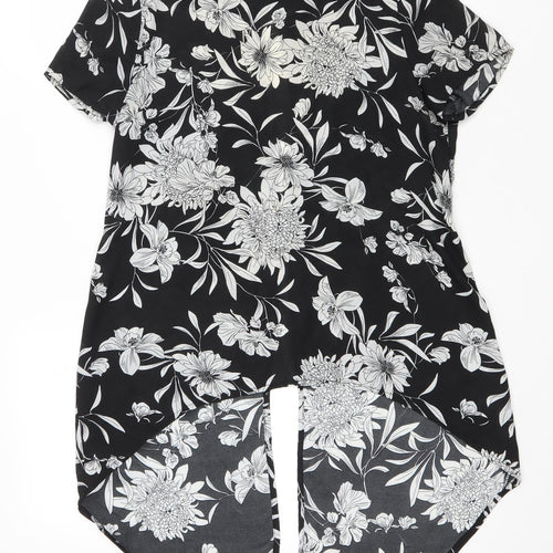 Glamerous Womens Black Floral Polyester Basic Blouse Size S Round Neck
