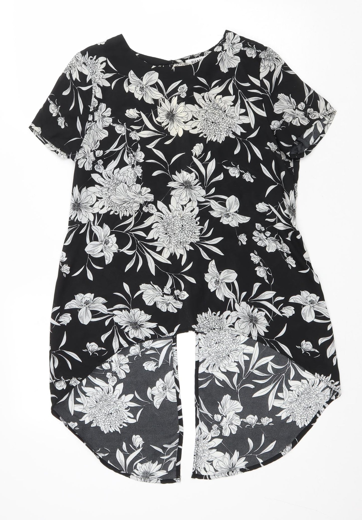 Glamerous Womens Black Floral Polyester Basic Blouse Size S Round Neck