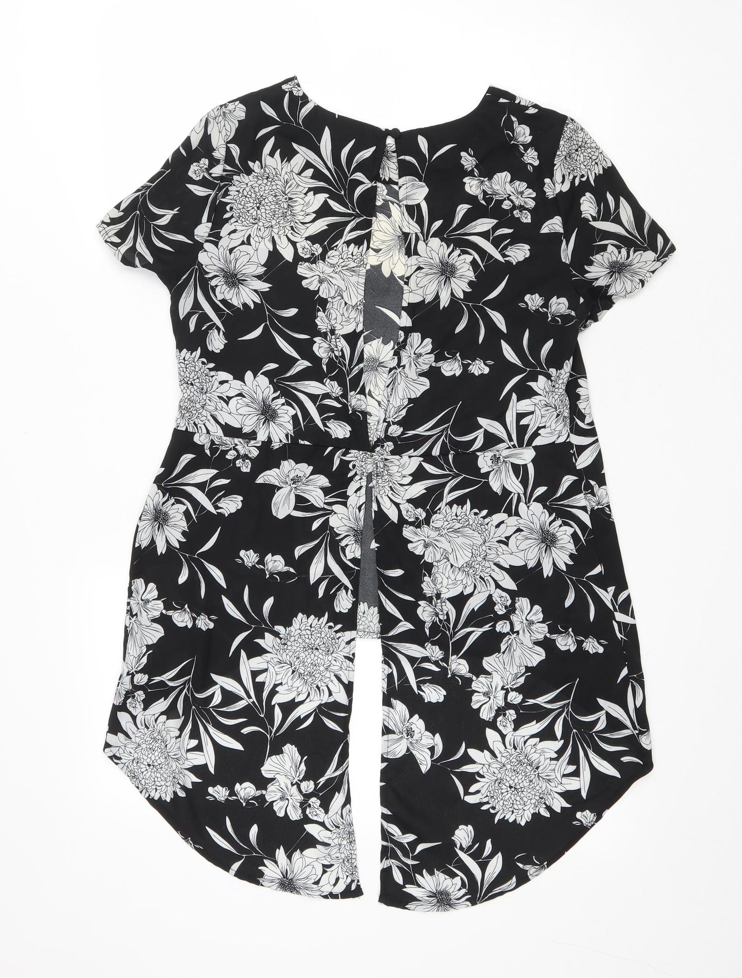 Glamerous Womens Black Floral Polyester Basic Blouse Size S Round Neck