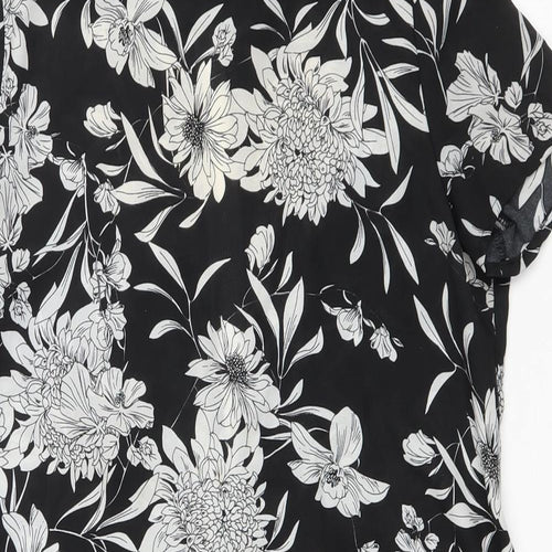 Glamerous Womens Black Floral Polyester Basic Blouse Size S Round Neck