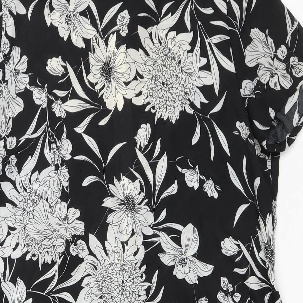 Glamerous Womens Black Floral Polyester Basic Blouse Size S Round Neck