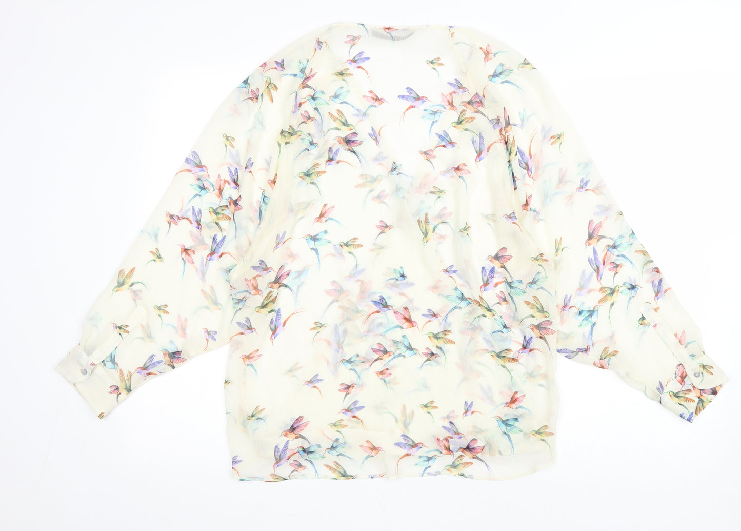 Zara Womens White Geometric Polyester Wrap Blouse Size S V-Neck - Bird Print