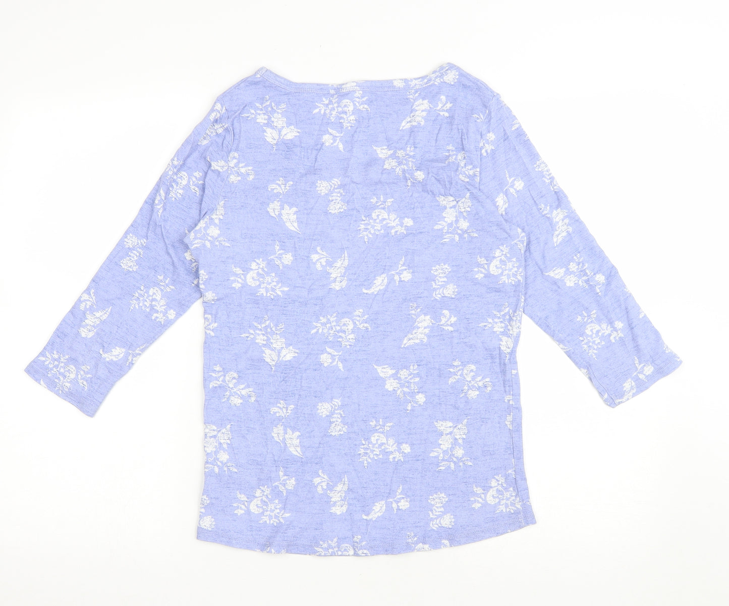 Marks and Spencer Womens Blue Floral Cotton Basic T-Shirt Size 14 Round Neck