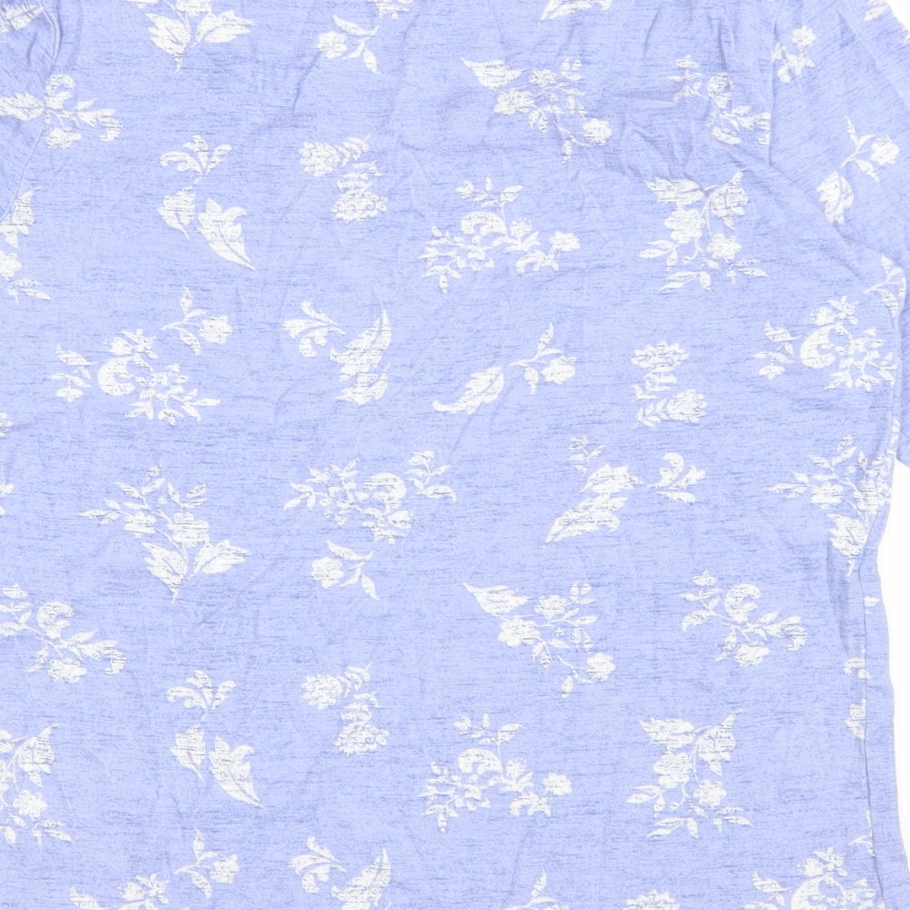 Marks and Spencer Womens Blue Floral Cotton Basic T-Shirt Size 14 Round Neck