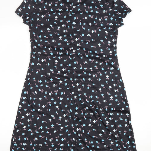 SHEILAY Womens Black Floral Polyester T-Shirt Dress Size M V-Neck Pullover - Lace up detail
