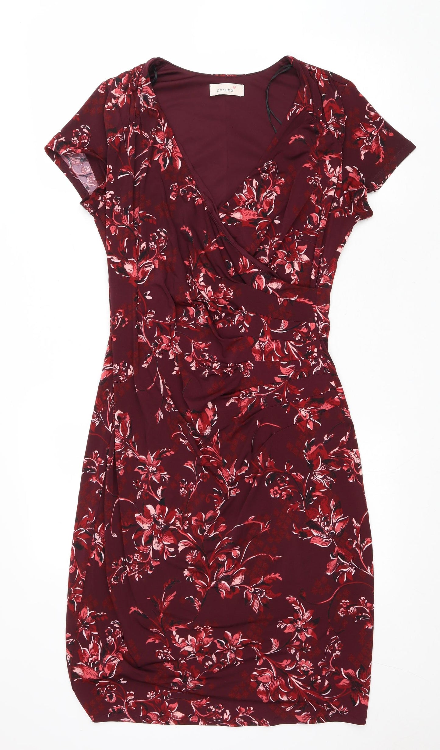 Marks and Spencer Womens Purple Floral Polyester Bodycon Size 14 V-Neck Pullover