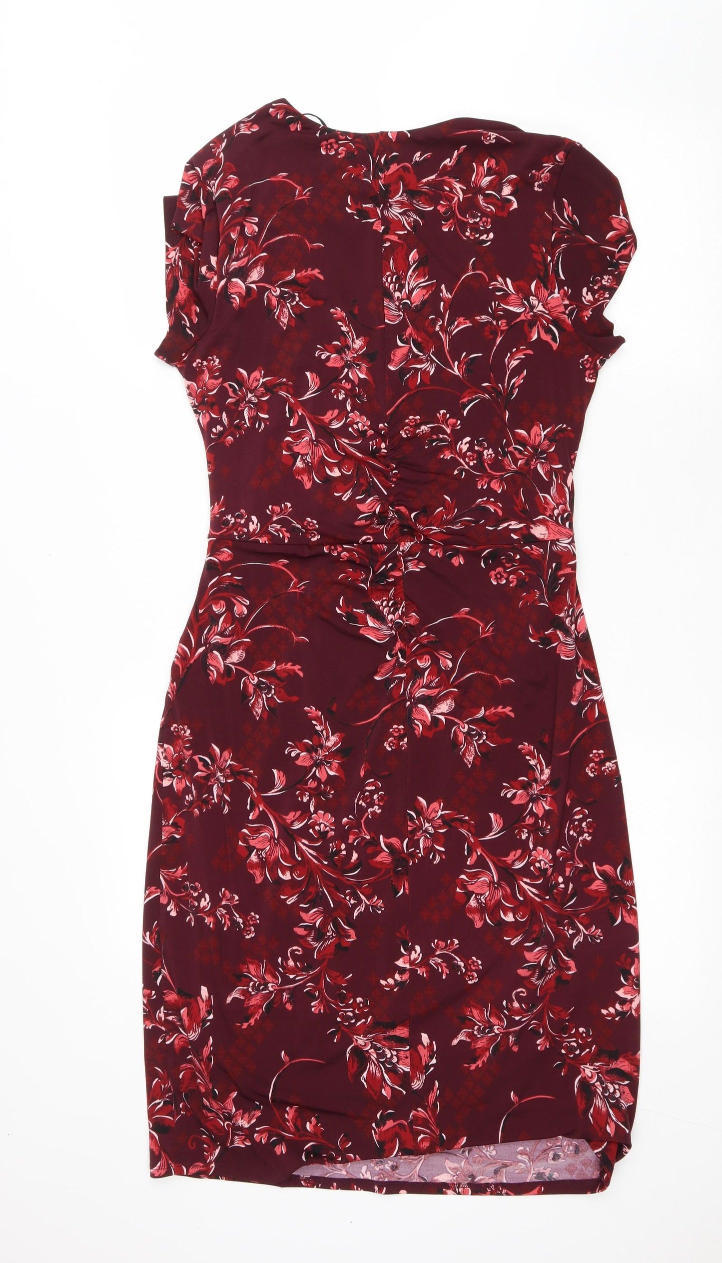 Marks and Spencer Womens Purple Floral Polyester Bodycon Size 14 V-Neck Pullover
