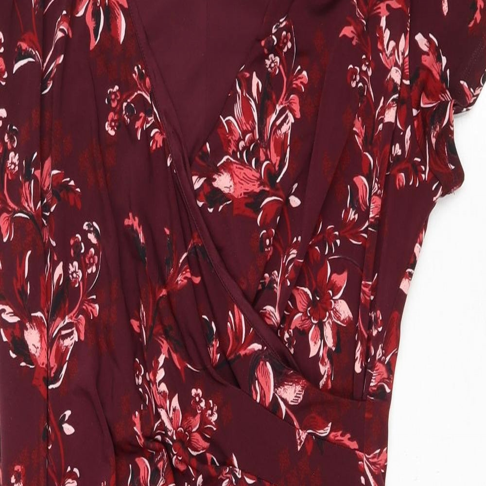 Marks and Spencer Womens Purple Floral Polyester Bodycon Size 14 V-Neck Pullover