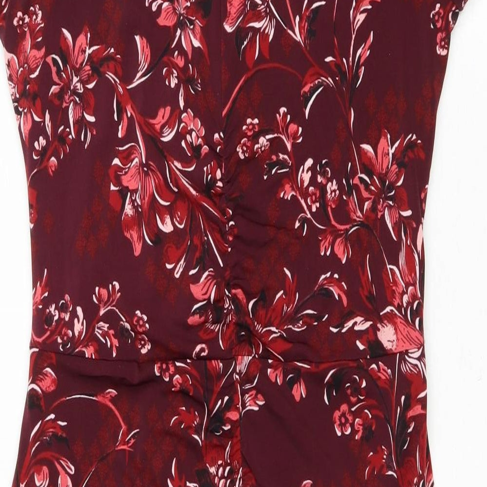 Marks and Spencer Womens Purple Floral Polyester Bodycon Size 14 V-Neck Pullover