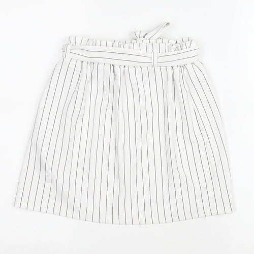 New Look Womens White Striped Polyester A-Line Skirt Size 6 Drawstring - Belted