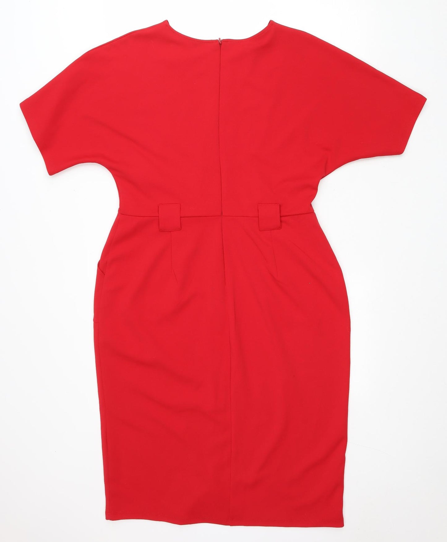 Monsoon Womens Red Polyester Pencil Dress Size 16 V-Neck Zip