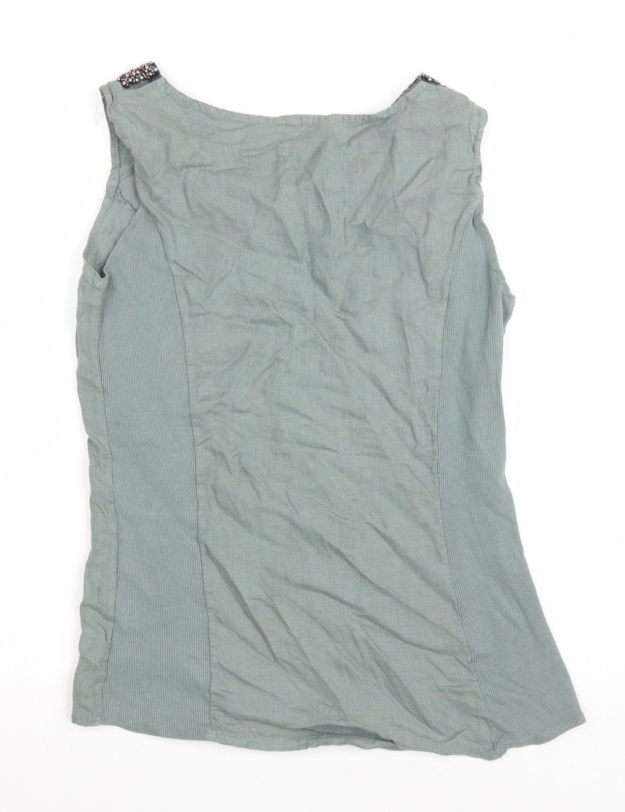 Lina Tomei Womens Green Linen Basic Tank Size S Scoop Neck - Asymmetric Hem