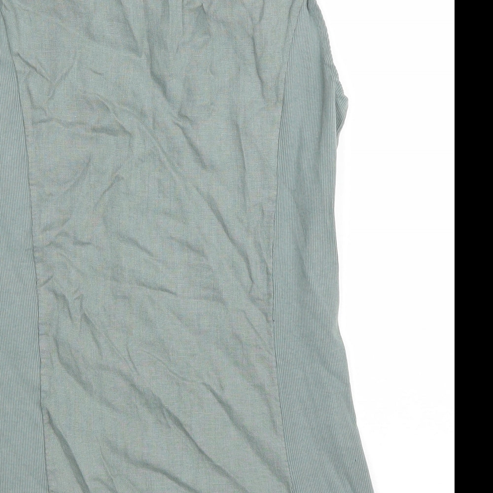 Lina Tomei Womens Green Linen Basic Tank Size S Scoop Neck - Asymmetric Hem