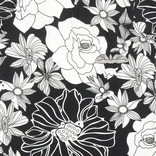 Preworn Womens Black Floral Viscose Basic T-Shirt Size S Round Neck
