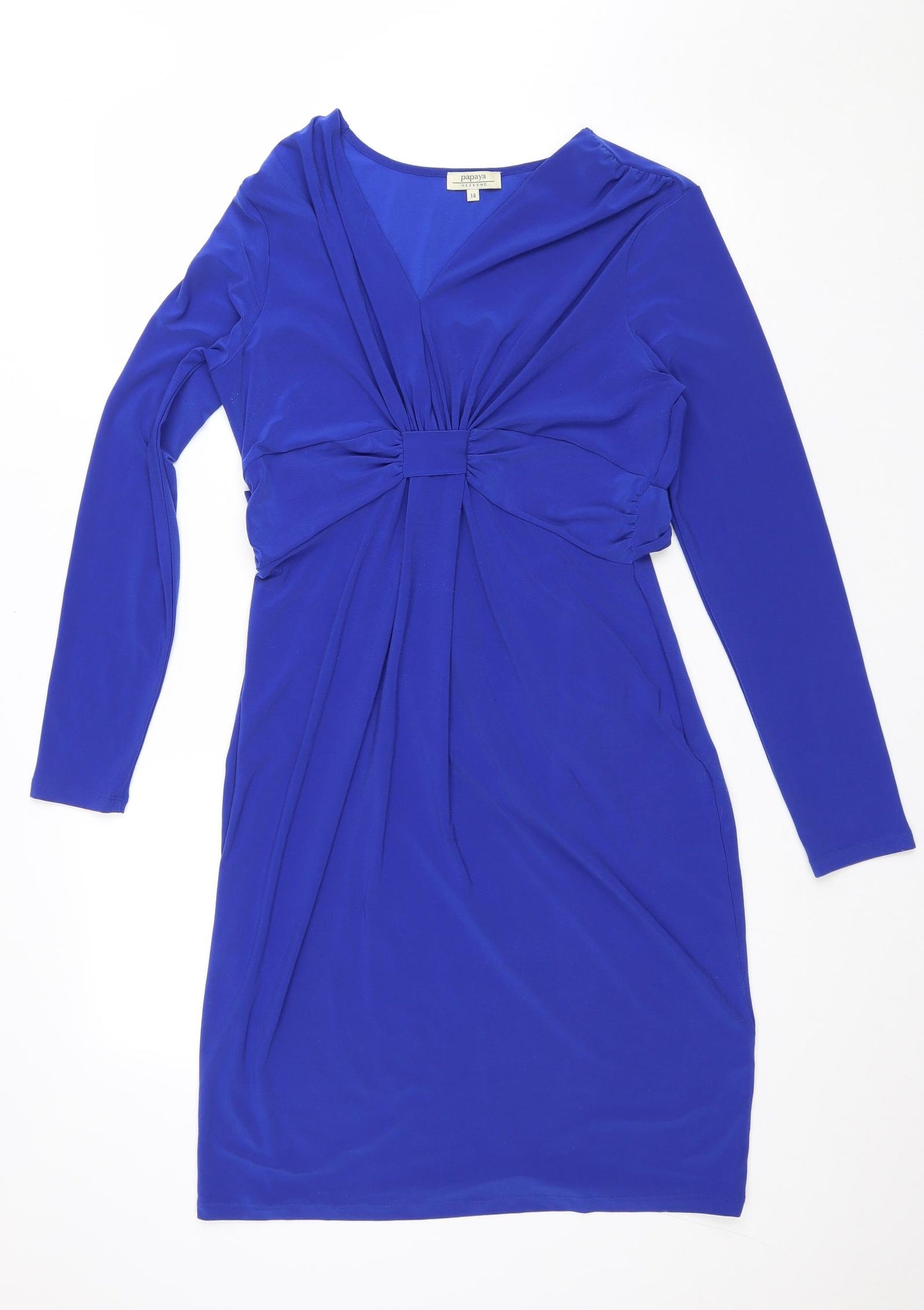 Matalan Womens Blue Polyester Pencil Dress Size 14 V-Neck Pullover - Knot detail