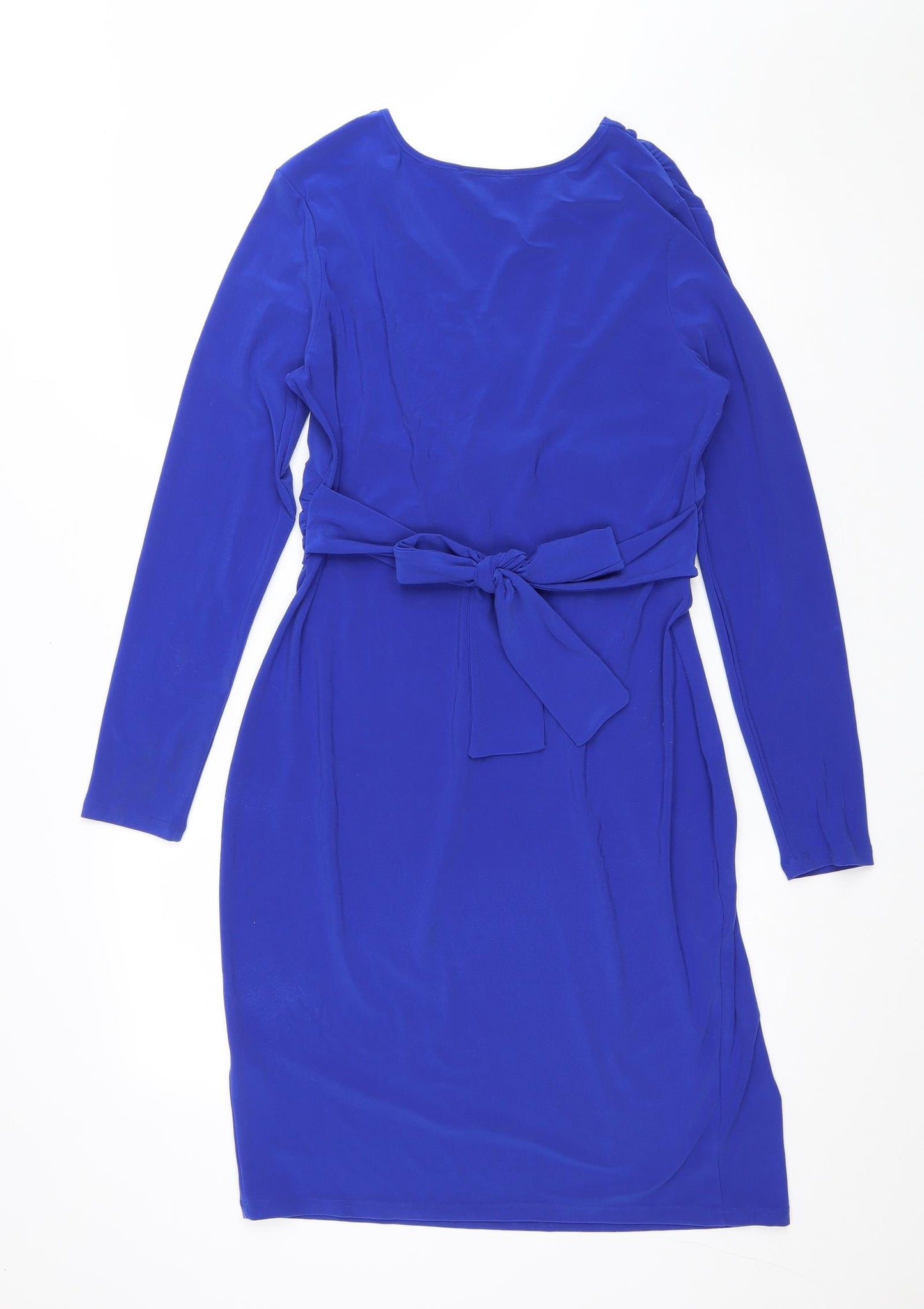 Matalan Womens Blue Polyester Pencil Dress Size 14 V-Neck Pullover - Knot detail