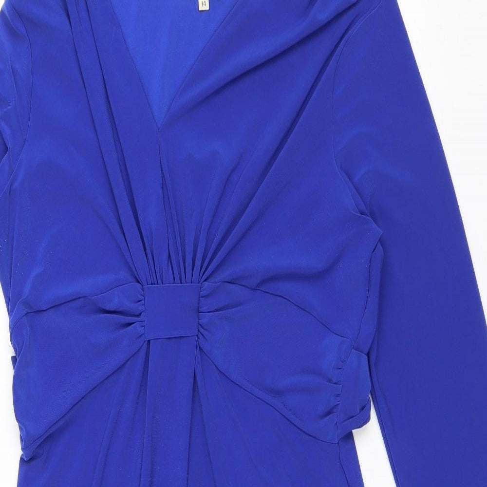 Matalan Womens Blue Polyester Pencil Dress Size 14 V-Neck Pullover - Knot detail