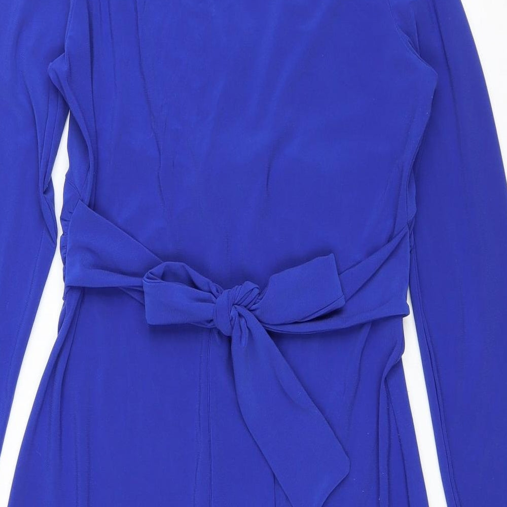 Matalan Womens Blue Polyester Pencil Dress Size 14 V-Neck Pullover - Knot detail