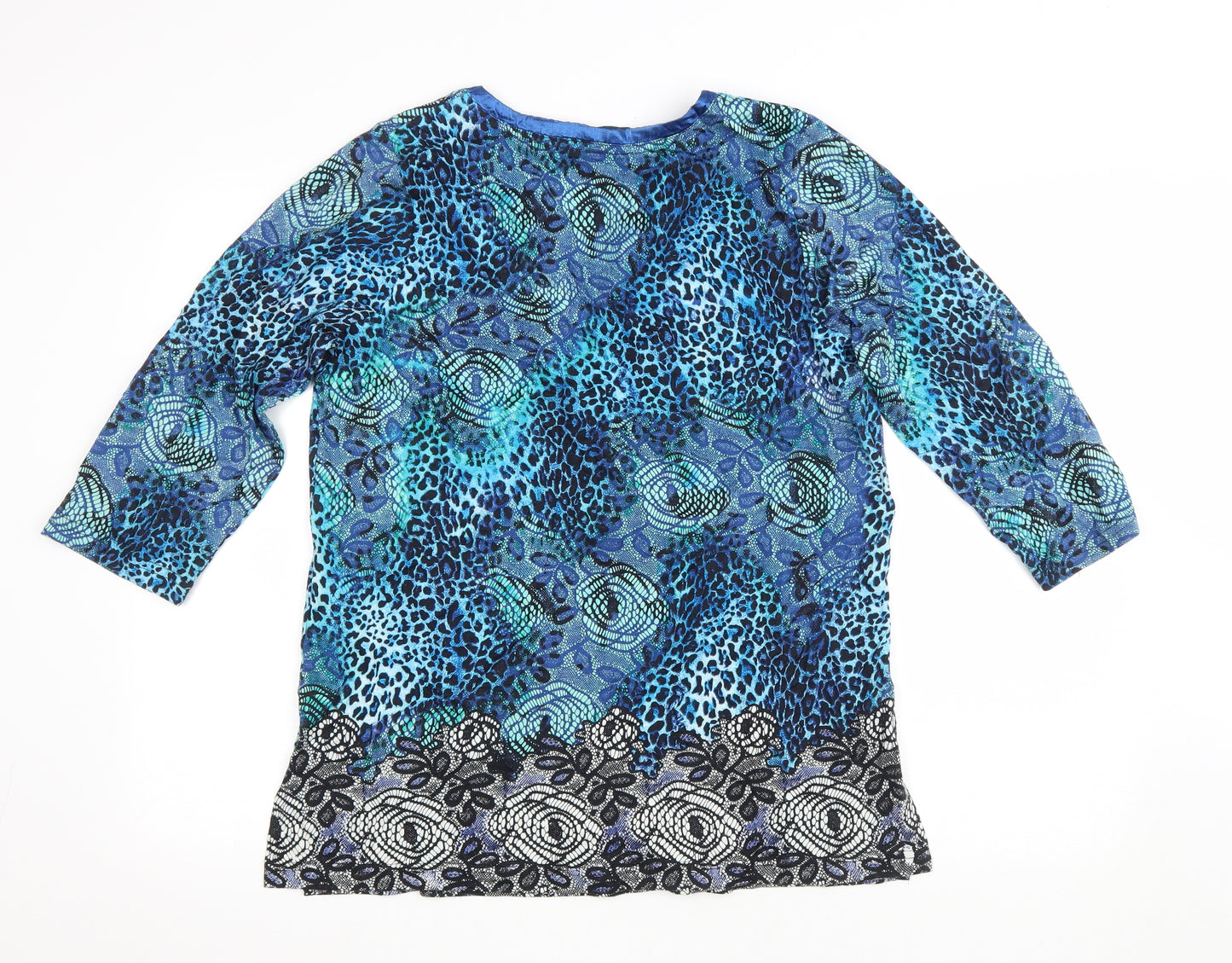 Artscapes Womens Blue Geometric Cotton Basic T-Shirt Size M V-Neck