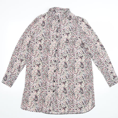 Matalan Womens Pink Geometric Polyester Shirt Dress Size 10 Collared Button
