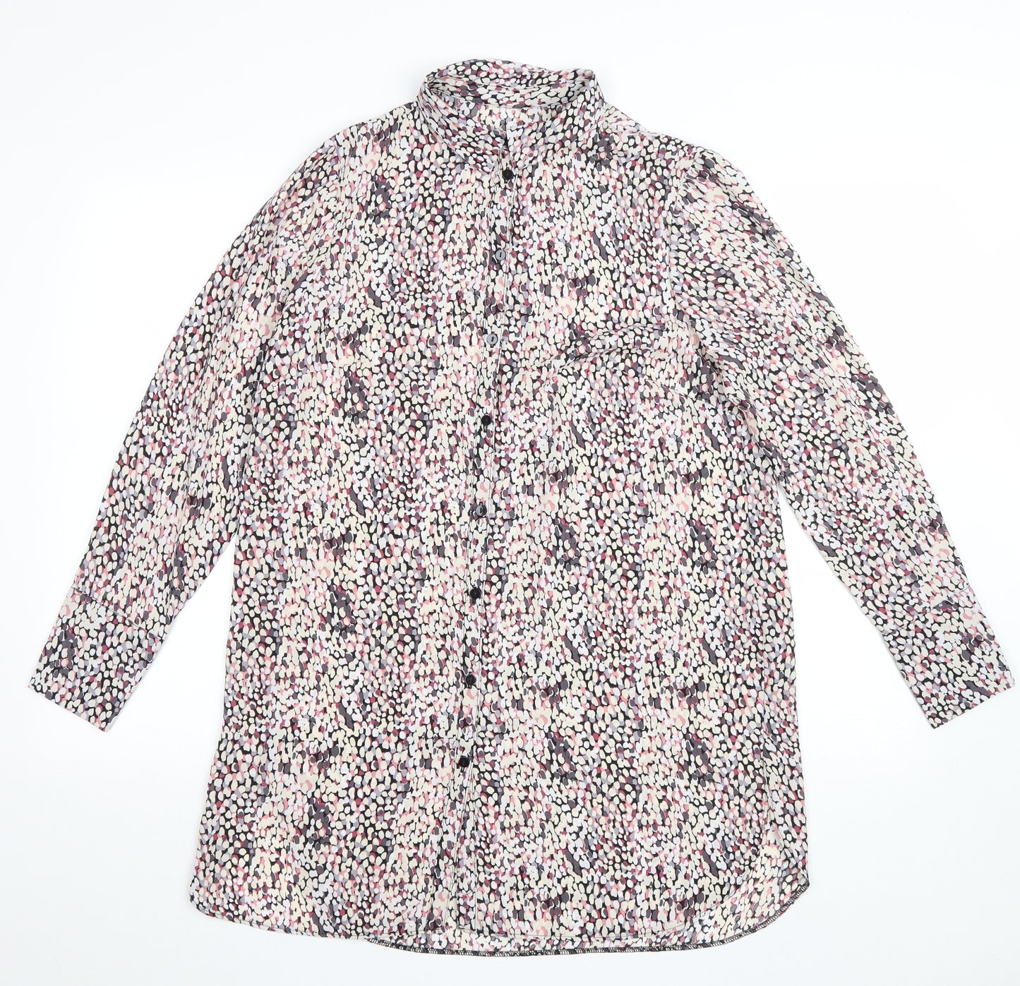 Matalan Womens Pink Geometric Polyester Shirt Dress Size 10 Collared Button