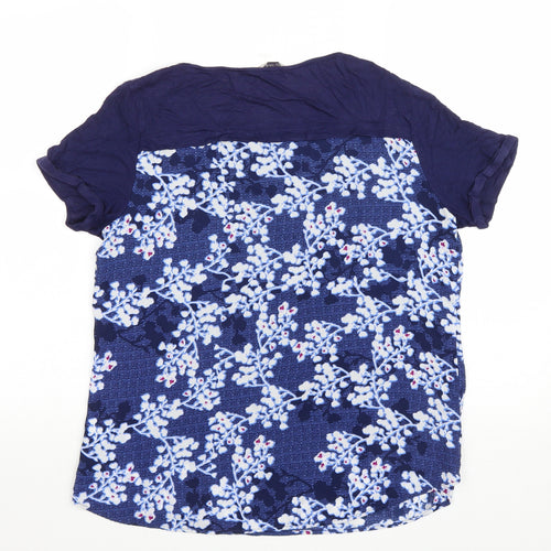 Marks and Spencer Womens Blue Floral Viscose Basic T-Shirt Size 12 Round Neck