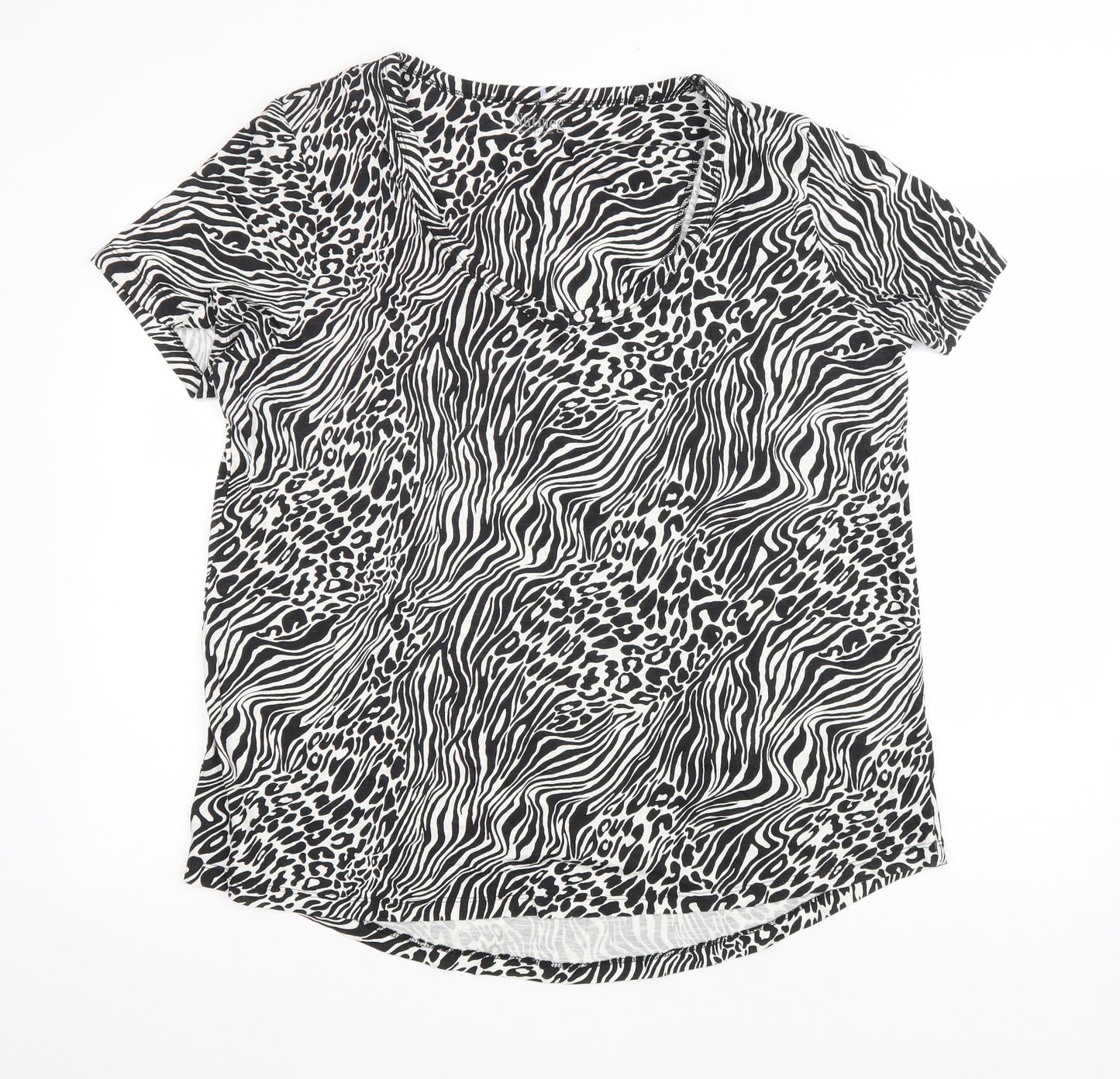 Nutmeg Womens Black Animal Print Cotton Basic T-Shirt Size 20 Scoop Neck - Zebra & Leopard Print