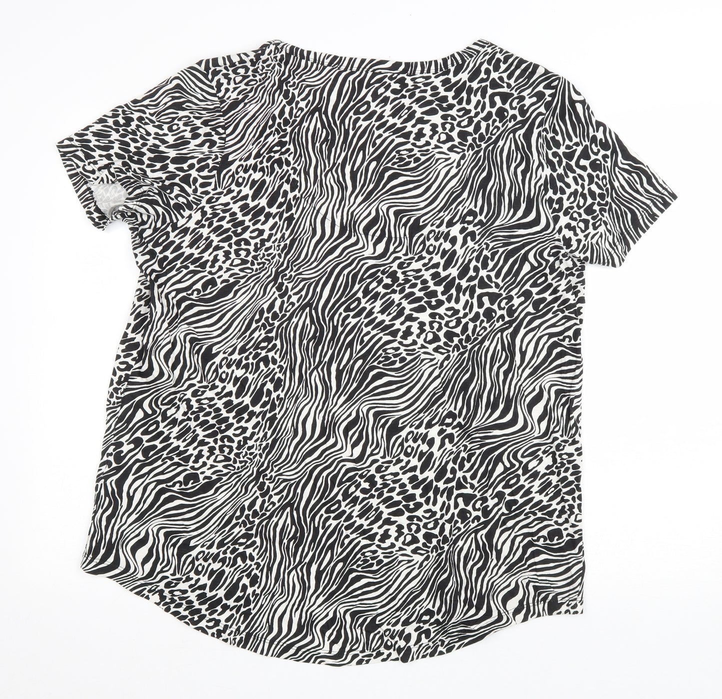 Nutmeg Womens Black Animal Print Cotton Basic T-Shirt Size 20 Scoop Neck - Zebra & Leopard Print