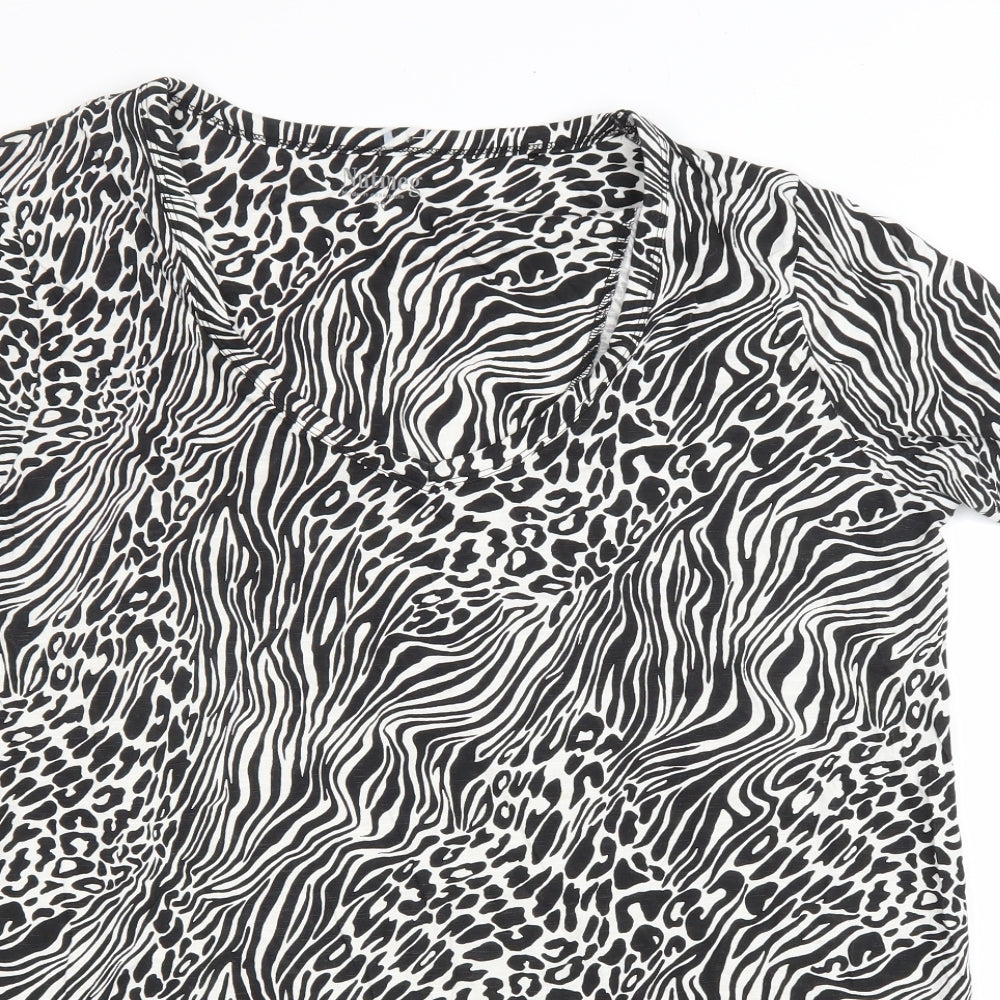 Nutmeg Womens Black Animal Print Cotton Basic T-Shirt Size 20 Scoop Neck - Zebra & Leopard Print