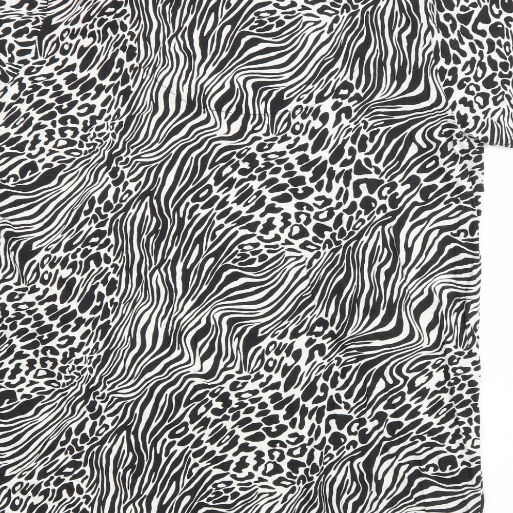Nutmeg Womens Black Animal Print Cotton Basic T-Shirt Size 20 Scoop Neck - Zebra & Leopard Print