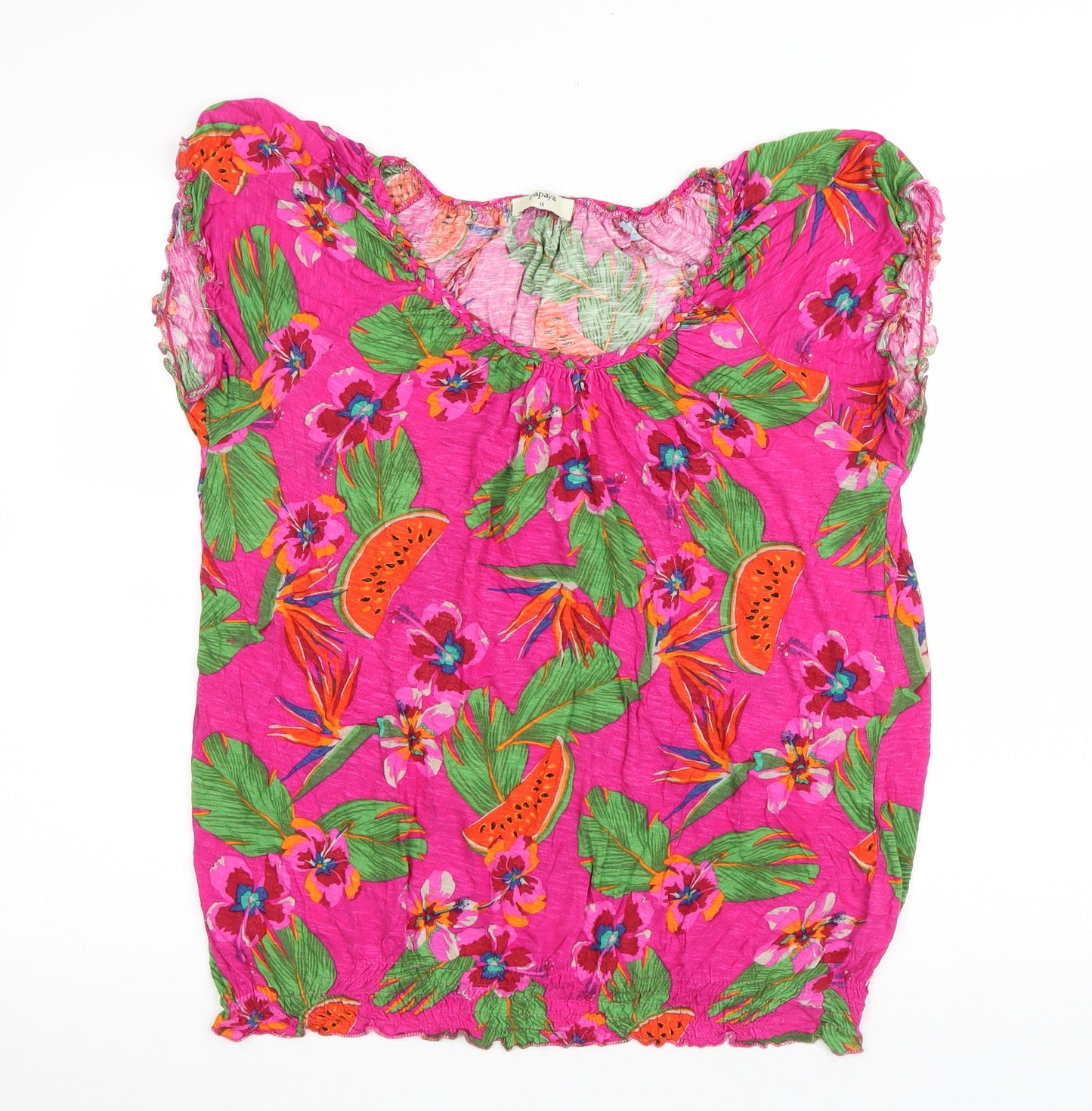 Matalan Womens Pink Floral Viscose Basic T-Shirt Size 16 Scoop Neck