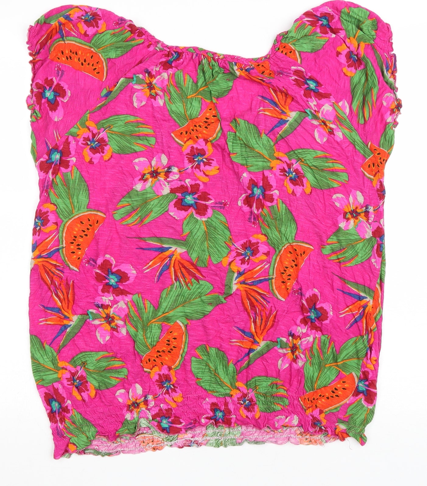 Matalan Womens Pink Floral Viscose Basic T-Shirt Size 16 Scoop Neck