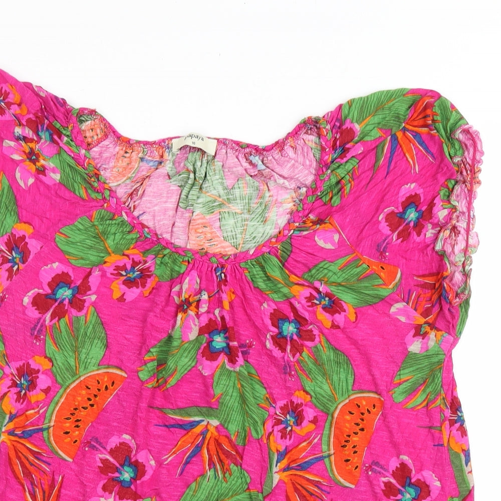 Matalan Womens Pink Floral Viscose Basic T-Shirt Size 16 Scoop Neck