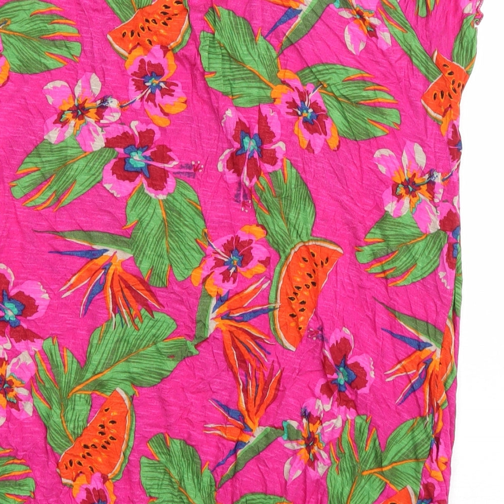 Matalan Womens Pink Floral Viscose Basic T-Shirt Size 16 Scoop Neck
