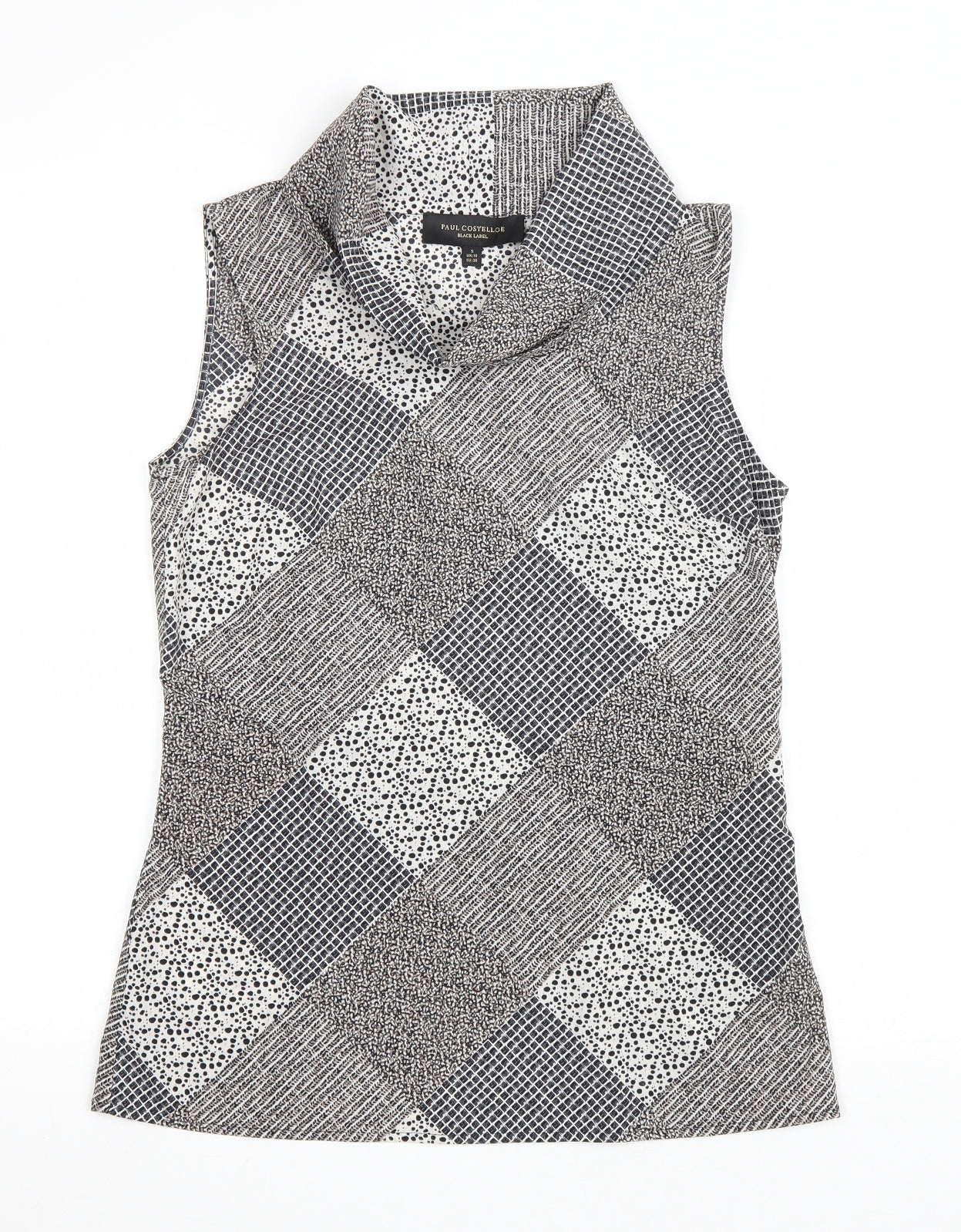Paul Costelloe Womens Black Geometric Polyester Basic Tank Size S Roll Neck