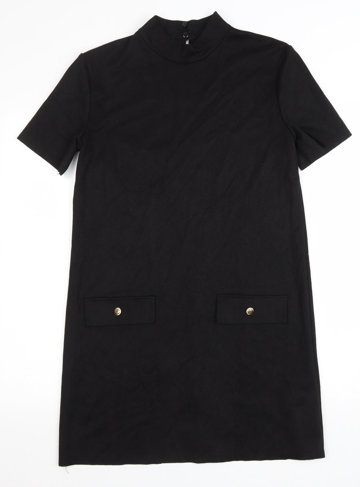 Zara Womens Black Polyester A-Line Size S Mock Neck Button