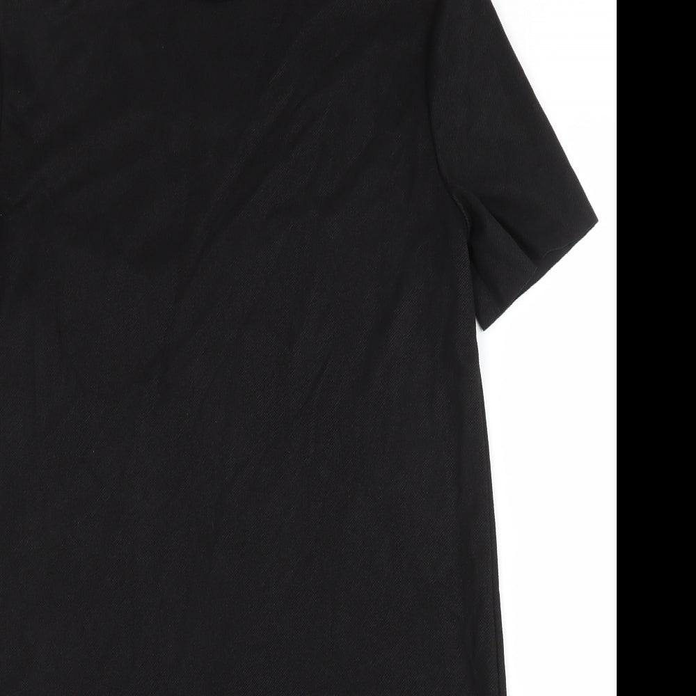 Zara Womens Black Polyester A-Line Size S Mock Neck Button