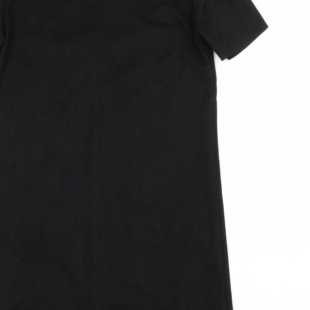 Zara Womens Black Polyester A-Line Size S Mock Neck Button