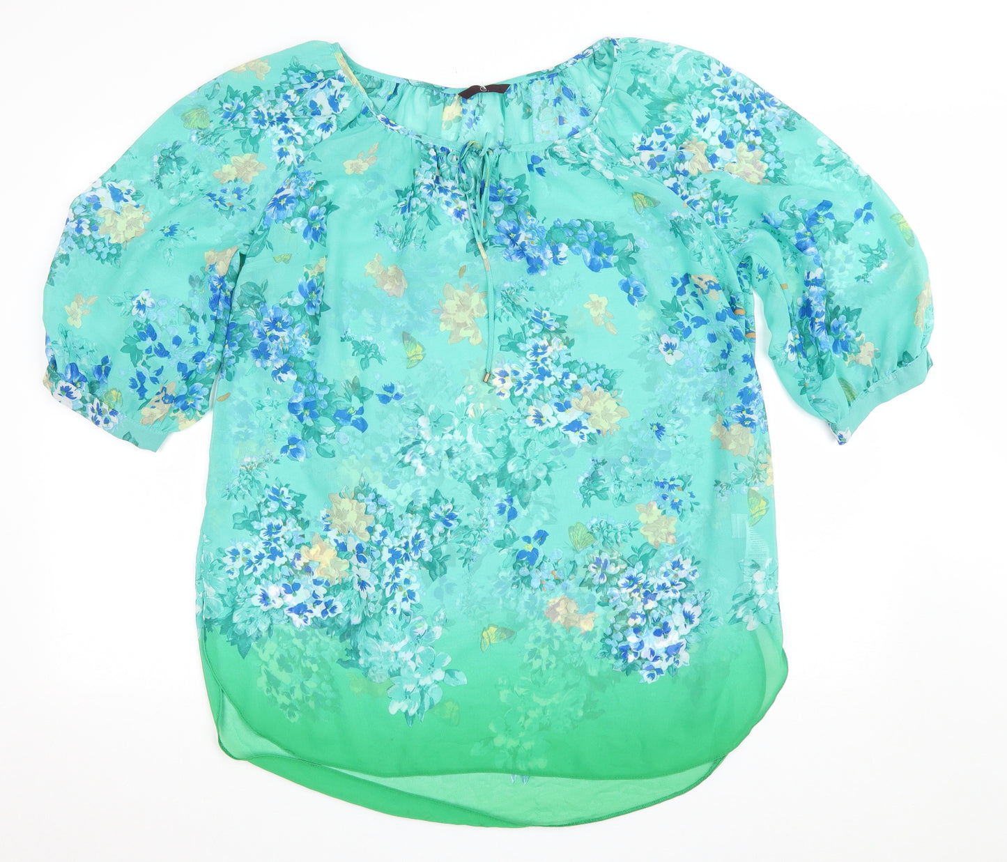 Preworn Womens Green Floral Polyester Basic Blouse Size 16 Scoop Neck