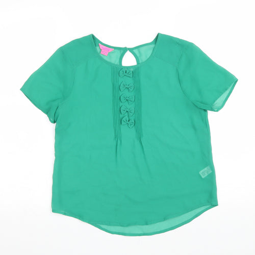Monsoon Womens Green Polyester Basic T-Shirt Size 8 Scoop Neck