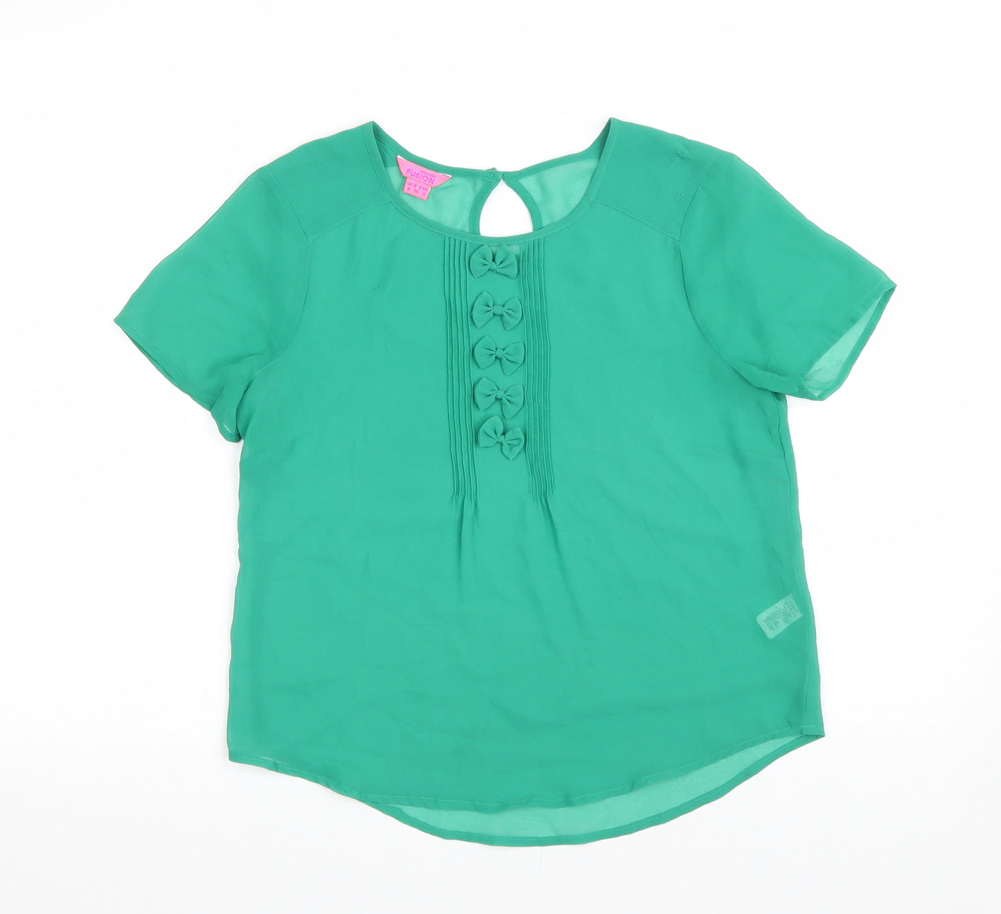Monsoon Womens Green Polyester Basic T-Shirt Size 8 Scoop Neck