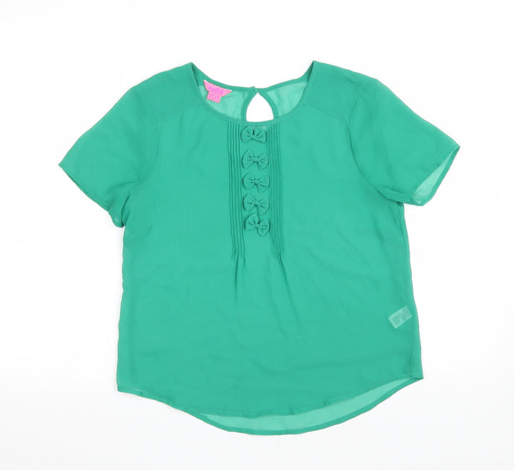 Monsoon Womens Green Polyester Basic T-Shirt Size 8 Scoop Neck