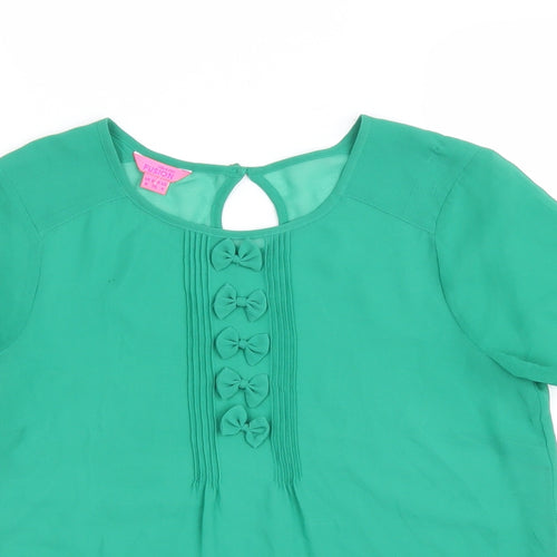 Monsoon Womens Green Polyester Basic T-Shirt Size 8 Scoop Neck
