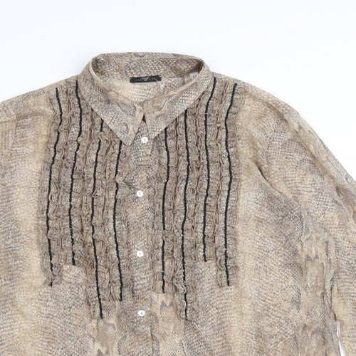 Lui Lei Womens Brown Animal Print Polyester Basic Button-Up Size 16 Collared - Snake Skin Print